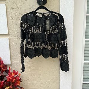 Gracia crochet long sleeve black top